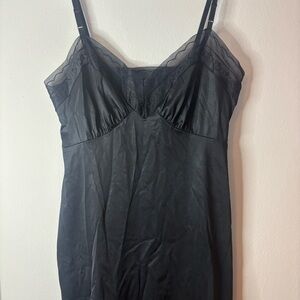 Vassarette Black Sheer Lace Slip Dress